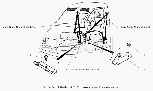 Установка ремней безопасности ГАЗ-33104 Валдай Евро 3